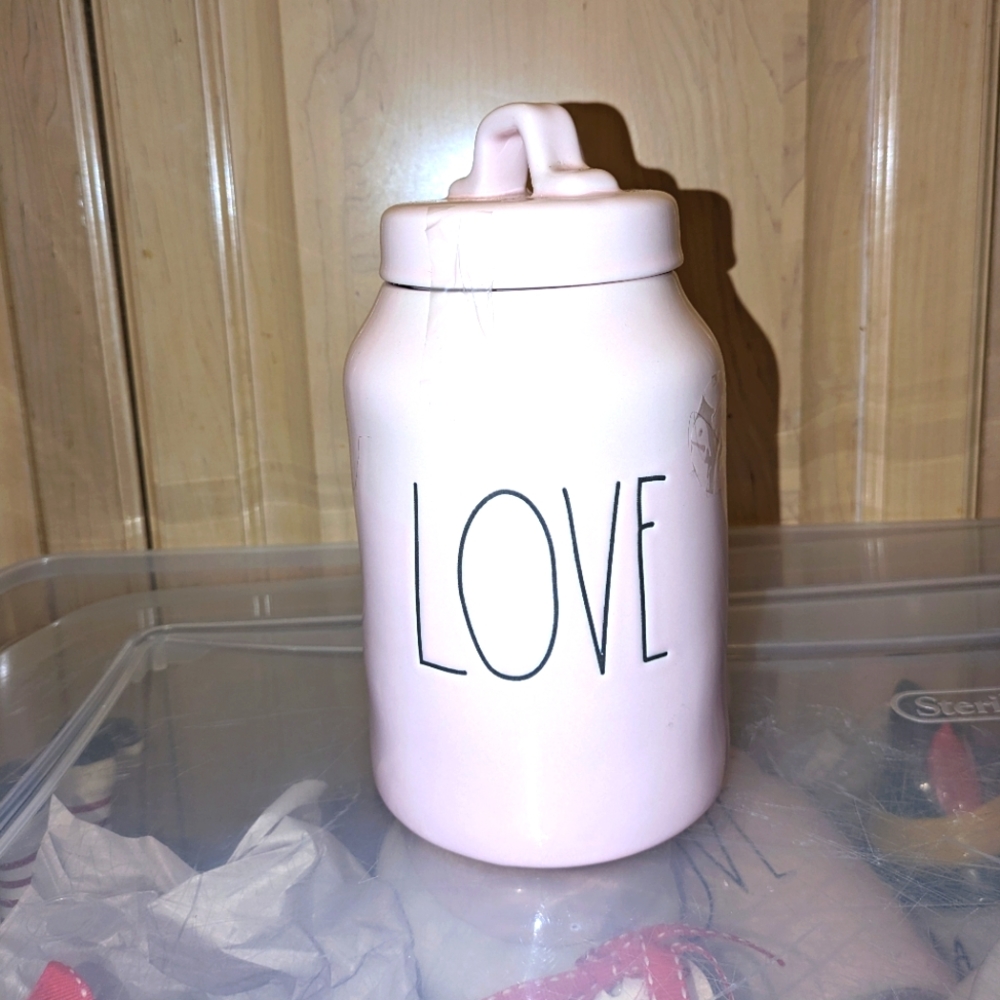 Rae Dunn love medium canister. Glossy pink.valentines day farmhouse decor